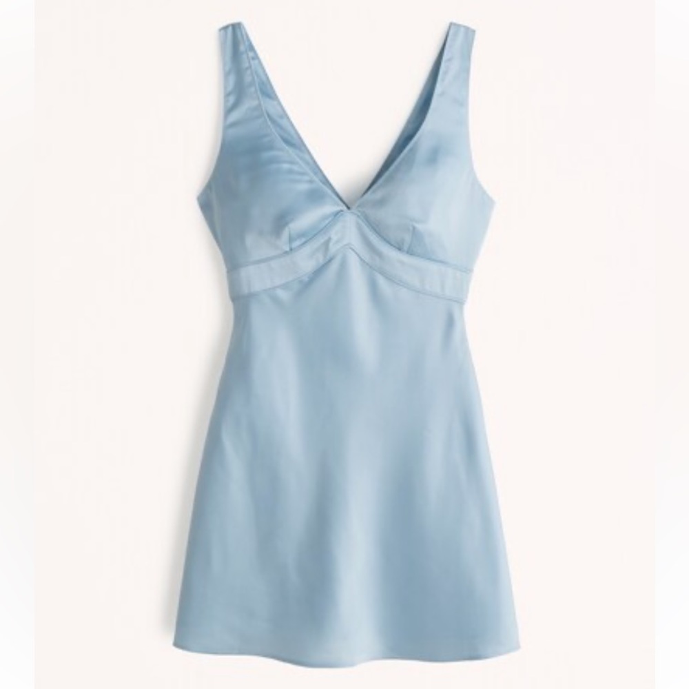 Blue silk satin mini slip dress